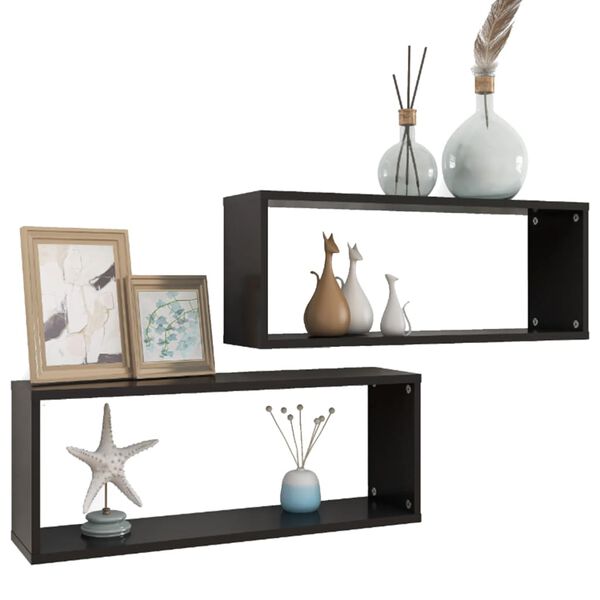 vidaXL Wall Cube Shelf 2 pcs Black 60x15x23 cm Engineered Wood