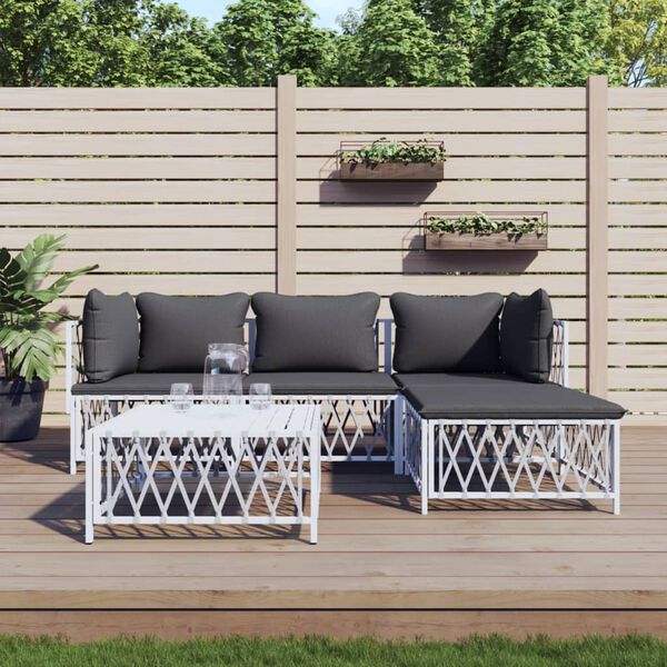 vidaXL 5 Piece Garden Lounge Set with Cushions White Steel