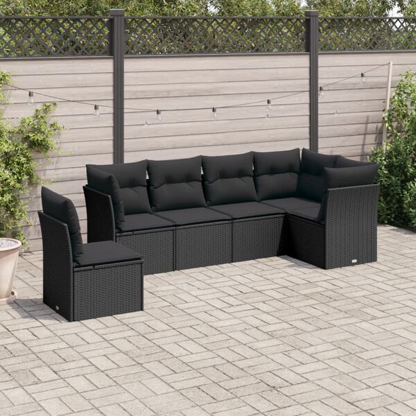 vidaXL 6 Piece Garden Sofa Set with Cushions Black Poly Rattan