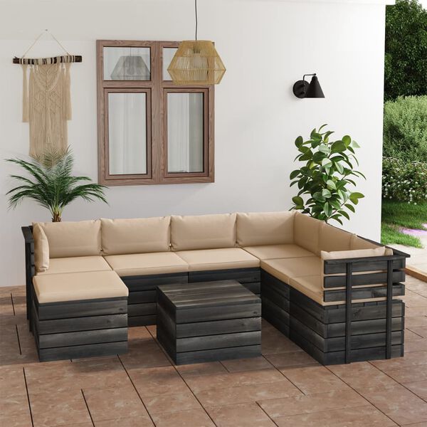 vidaXL 8 Piece Garden Pallet Lounge Set with Cushions Solid Pinewood