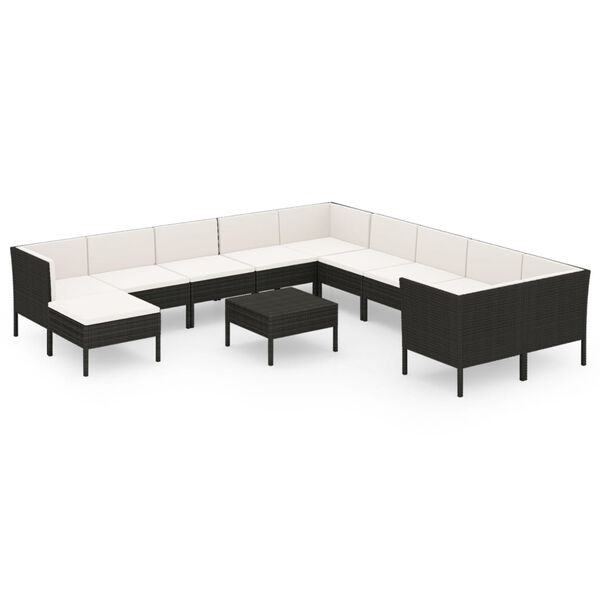 vidaXL 12 Piece Garden Lounge Set with Cushions Poly Rattan Black