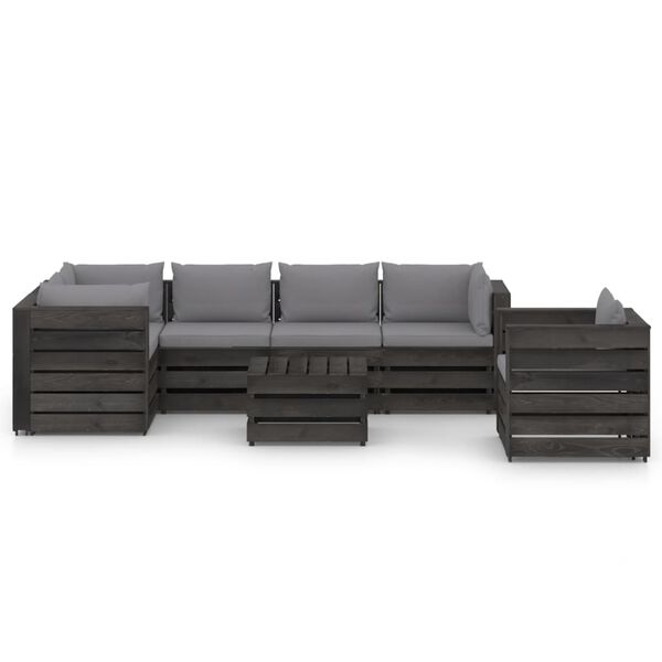 vidaXL 7 Piece Garden Lounge Set with Cushions Grey Impregnated Wood