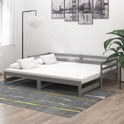 vidaXL Pull-out Day Bed Grey Solid Pinewood 2x
