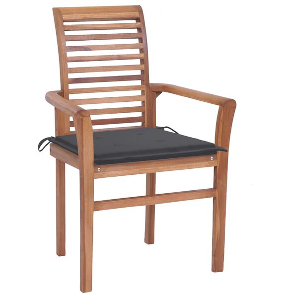 vidaXL Dining Chairs 2 pcs with Anthracite Cushions Solid Teak Wood