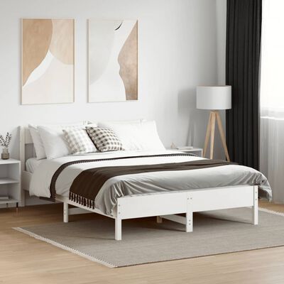 vidaXL Bed Frame with Headboard White 120x200 cm Solid Wood Pine