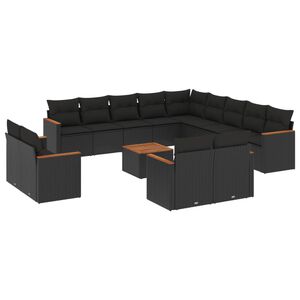 vidaXL 14 Piece Garden Sofa Set with Cushions Black Poly Rattan