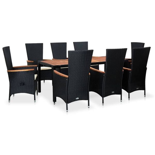 vidaXL 9 Piece Outdoor Dining Set Poly Rattan Acacia Wood Black