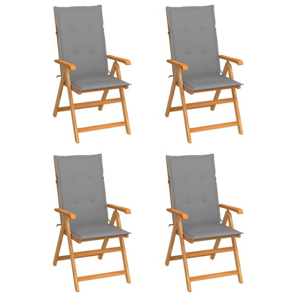 vidaXL Garden Chairs 4 pcs with Grey Cushions Solid Teak Wood