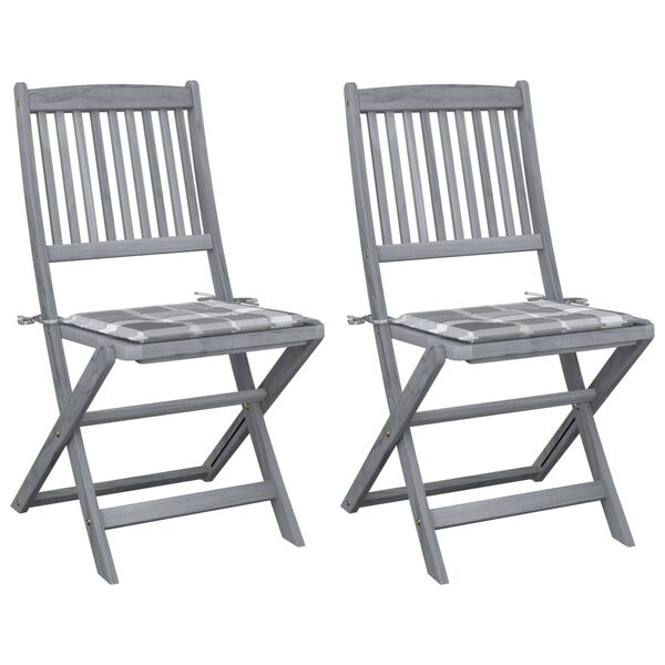 vidaXL Folding Outdoor Chairs 2 pcs with Cushions Solid Acacia Wood