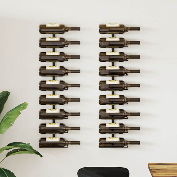 vidaXL Wall-mounted Wine Racks for 18 Bottles 2 pcs Black Iron