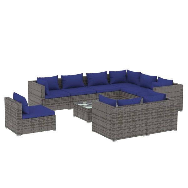 vidaXL 10 Piece Garden Lounge Set with Cushions Poly Rattan Grey