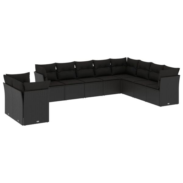vidaXL 10 Piece Garden Sofa Set with Cushions Black Poly Rattan
