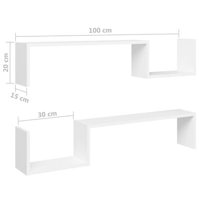 vidaXL Wall Shelf 2 pcs White 100x15x20 cm Engineered Wood