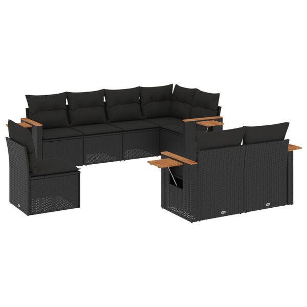 vidaXL 8 Piece Garden Sofa Set with Cushions Black Poly Rattan