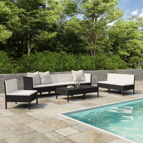 vidaXL 9 Piece Garden Lounge Set with Cushions Poly Rattan Black
