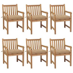 vidaXL Garden Chairs 6 pcs with Beige Cushions Solid Teak Wood