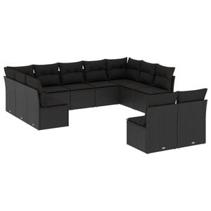 vidaXL 11 Piece Garden Sofa Set with Cushions Black Poly Rattan