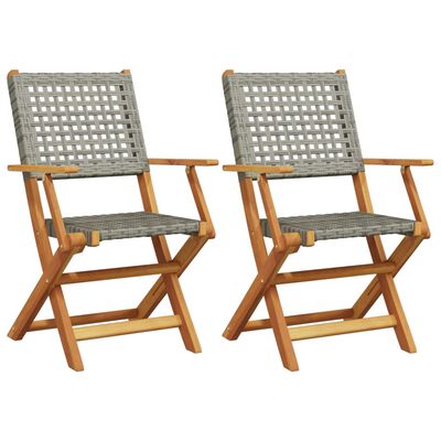 vidaXL Garden Chairs 2 pcs Grey Solid Wood Acacia and Poly Rattan