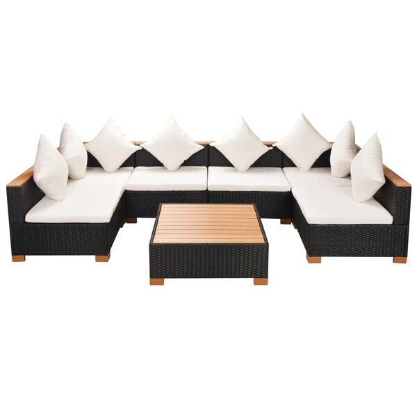 vidaXL 7 Piece Garden Lounge Set with Cushions Poly Rattan Black