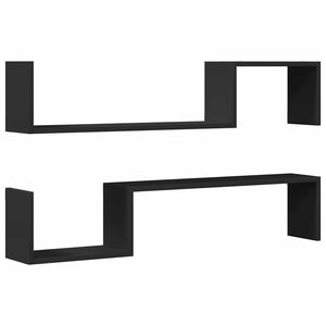 vidaXL Wall Shelf 2 pcs Black 100x15x20 cm Engineered Wood
