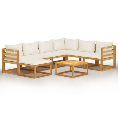 vidaXL 8 Piece Garden Lounge Set with Cushion Cream Solid Acacia Wood