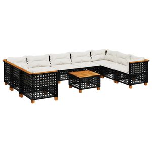 vidaXL 10 Piece Garden Sofa Set with Cushions Black Poly Rattan