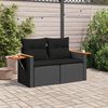 vidaXL Garden Sofa with Cushions 2-Seater Black Poly Rattan