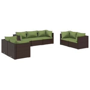 vidaXL 7 Piece Garden Lounge Set with Cushions Poly Rattan Brown