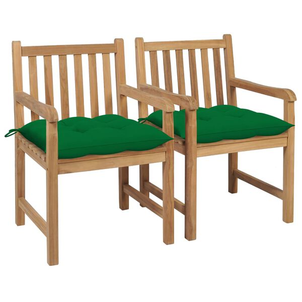 vidaXL Garden Chairs 2 pcs with Green Cushions Solid Teak Wood