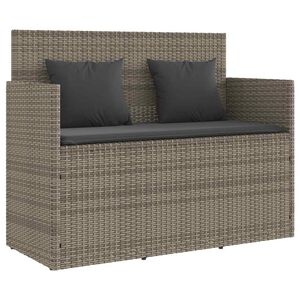 vidaXL Garden Bench with Cushions Grey Poly Rattan