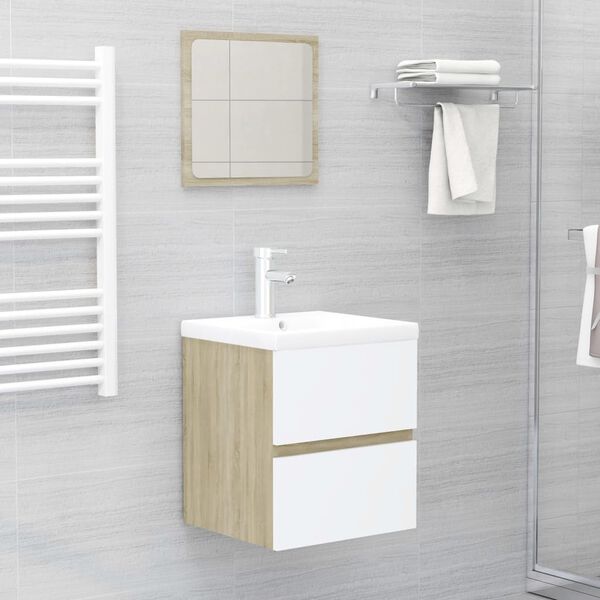 vidaXL Bathroom Furniture Set White and Sonoma Oak Engineered Wood