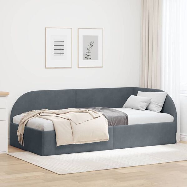 vidaXL Corner Bed Frame with Headboard Dark Grey 90 cm x 200 cm Velvet