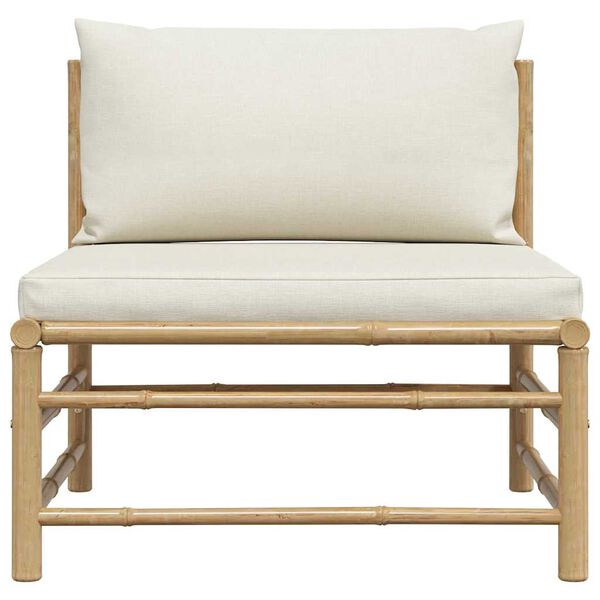 vidaXL Garden Middle Sofa with Cream White Cushions Bamboo