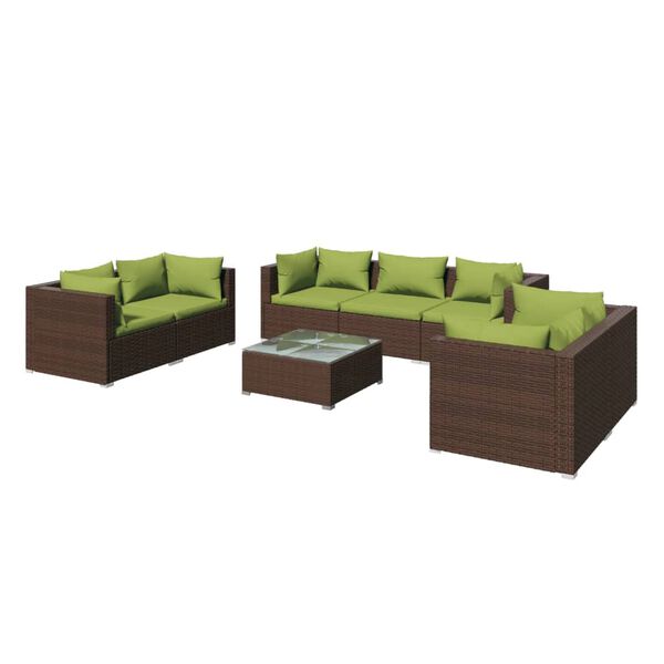 vidaXL 8 Piece Garden Lounge Set with Cushions Poly Rattan Brown