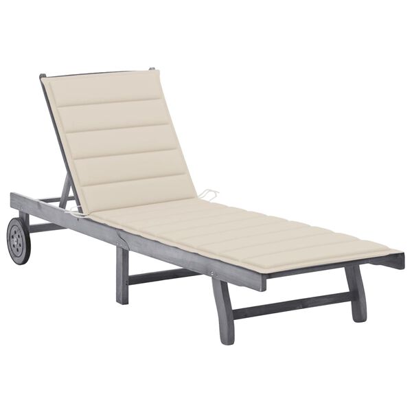 vidaXL Garden Sun Lounger with Cushion Grey Solid Acacia Wood