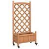 vidaXL Planter with Trellis and Wheels Brown Solid Wood Fir