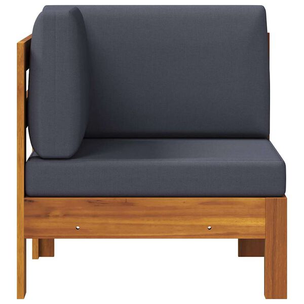 vidaXL Corner Sofa with Dark Grey Cushions Solid Acacia Wood