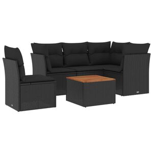 vidaXL 6 Piece Garden Sofa Set with Cushions Black Poly Rattan