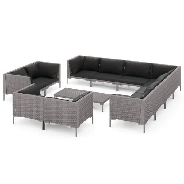 vidaXL 12 Piece Garden Lounge Set with Cushions Poly Rattan Dark Grey