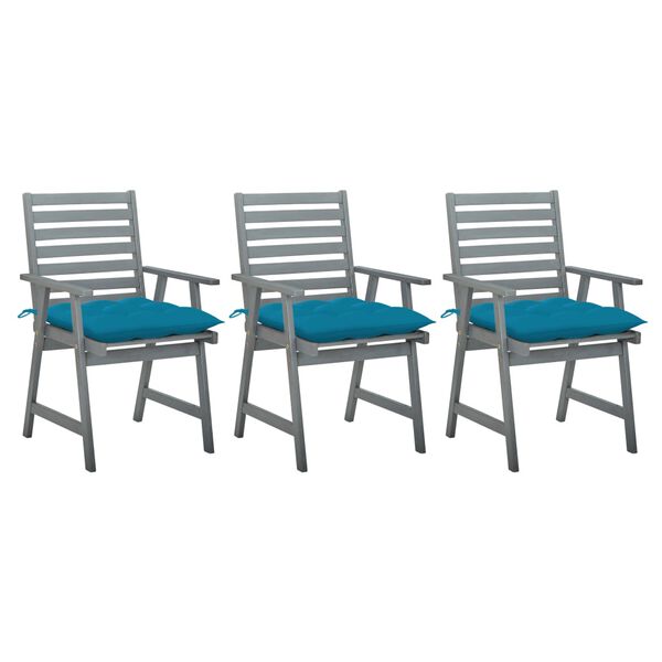 vidaXL Outdoor Dining Chairs with Cushions 3 pcs Solid Acacia Wood