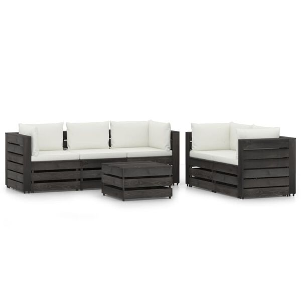 vidaXL 6 Piece Garden Lounge Set with Cushions Grey Impregnated Wood