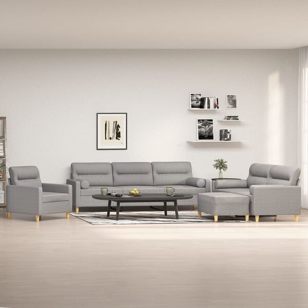 vidaXL 4 Piece Sofa Set with Throw Pillows&Cushions Light Grey Fabric