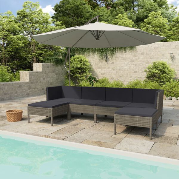 vidaXL 6 Piece Garden Lounge Set with Cushions Poly Rattan Grey