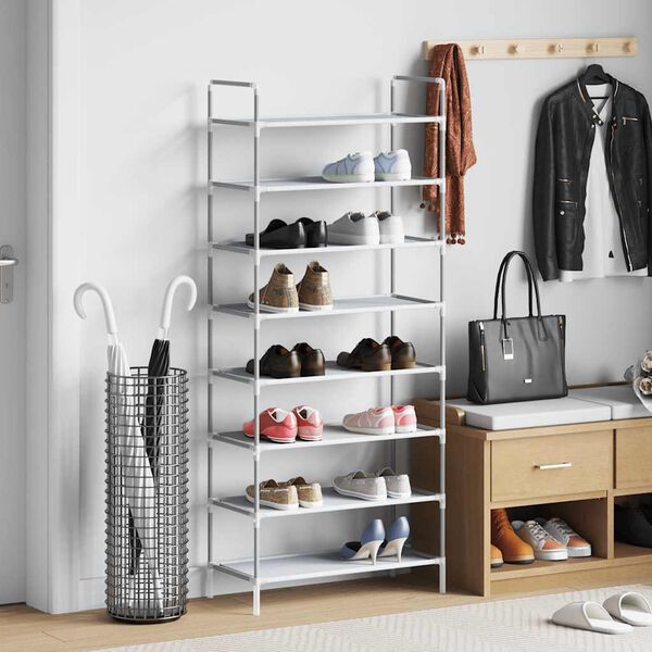 vidaXL Shoe Rack with 8 Shelves Metal and Non-woven Fabric Silver