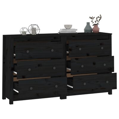 vidaXL Sideboard Black 140x35x80 cm Solid Wood Pine