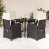 vidaXL 5 Piece Garden Dining Set with Cushions Black Poly Rattan