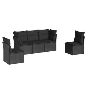 vidaXL Garden Sofa Set | Black | PE rattan | 5 Piece | Adjustable Feet