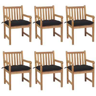 vidaXL Garden Chairs 6 pcs with Black Cushions Solid Teak Wood