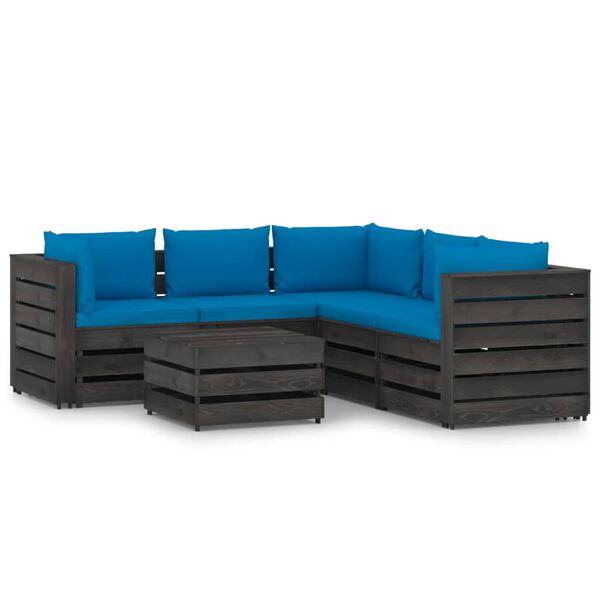 vidaXL 6 Piece Garden Lounge Set with Cushions Grey Impregnated Wood
