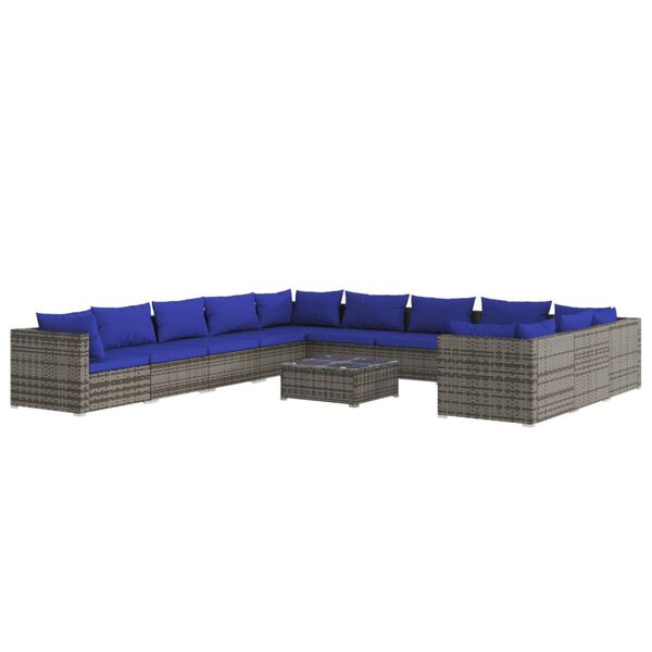 vidaXL 12 Piece Garden Lounge Set with Cushions Poly Rattan Grey